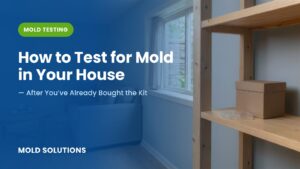 Finished basement in a Midwest home with a mold test kit petri dish on a shelf — how to test for mold in your house.